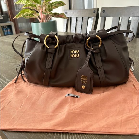 Miu Miu Handbags - Miu Miu Dark Brown Leather Shoulder Bag